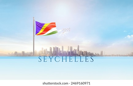 Seychelles national flag waving in beautiful building skyline. - Powered by Shutterstock