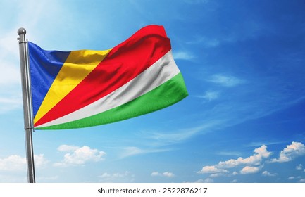 Seychelles National Flag, waving in the sky, High Reg image, National flag of the country, Government, Symbol of the country, Clothing flag, political, official color of flag - Powered by Shutterstock