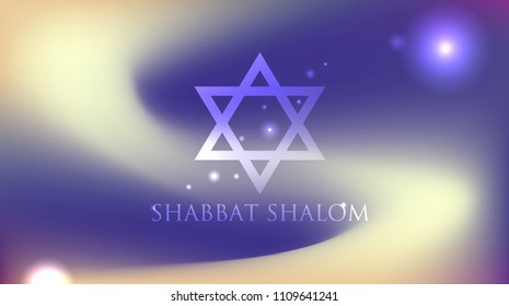 Shabbat Shalom. Star of David. Jewish holy. Greeting card with hexagram. Background with gradient mesh. Space. Wallpaper. Illustration
