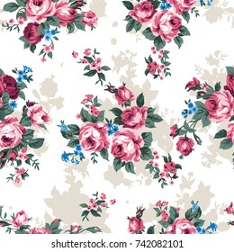 Shabby Chic Or Granny Chic Vintage Chintz Roses In A Seamlessly Repeating Pattern, Raster Version