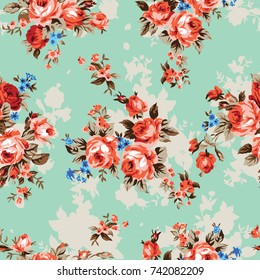 Shabby Chic Or Granny Chic Vintage Chintz Roses In A Seamlessly Repeating Pattern, Raster Version