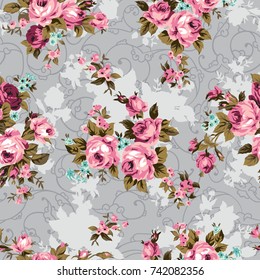 Shabby Chic Or Granny Chic Vintage Chintz Roses In A Seamlessly Repeating Pattern, Raster Version