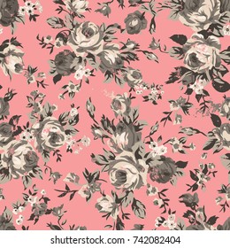 Shabby Chic Or Granny Chic Vintage Chintz Roses In A Seamlessly Repeating Pattern, Raster Version