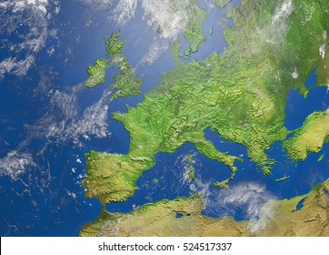 Shaded Relief Map Of Europe, 3D Illustration