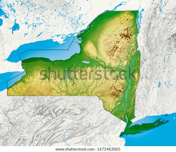 Shaded Relief Map New York State Stock Illustration 1672463065 ...