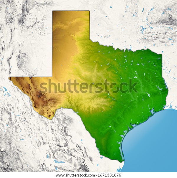 Shaded Relief Map Texas State Usa Stock Illustration 1671331876