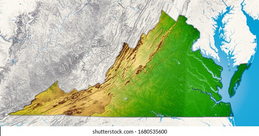 Shaded Relief Map Virginia State Usa Stock Illustration 1680535600 ...