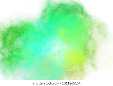 Shades of green stains of watercolor paint with a nebula gradient. Abstract backdrop wallpaper background, beautiful watercolor texture stains paint digital illustration