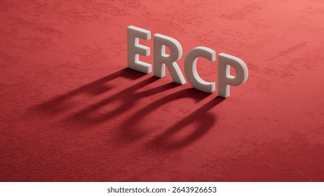 shadow of 3d charcaters with the word ercp. Care concept.close up of shadow of 3d charcaters,Business Concept.3D rendering on red background.