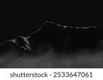 Shadow and back light of mountain peak covered by advection fog. 3D Rendering