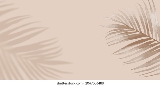 Shadow nature tropical Palm Background. Creative neutral copyspace. Nature style background with Shadow. Illustration for cover, trend frame, card, banner, graphic design.