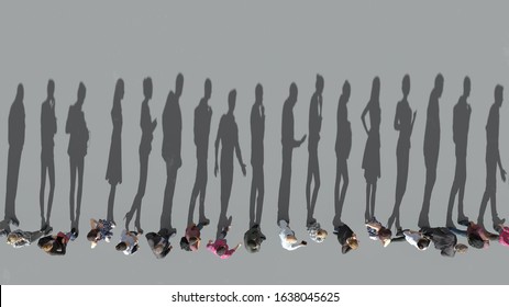 Shadows People Standing In Line, 3d Illustration