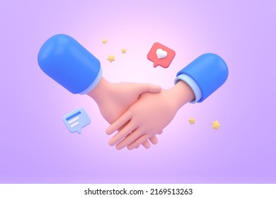 Shake Hands To Show Respect On Purple Background 3d Rendering.