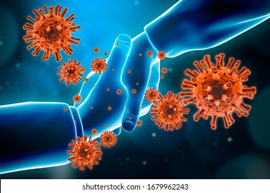 Shaking Hands Spreads Virus Concept. Epidemic, Pandemic, Hygiene, Viral And Contagious And Infectious Communicable Disease Conceptual 3d Rendering Illustration.