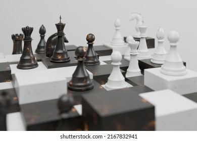 Shallow Depth Of Field Marble Chess Board Game For Ideas And Competition And Strategy, Business Strategy. DOF 3d Rendering