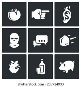 Shame, ridicule Isolated Flat Icons collection on a black background for design