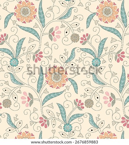 Shameless kalamkari flower pattern for digital print
