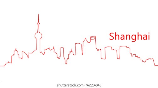 Shanghai Skyline Use Red Line With Word Shanghai Isolated On White