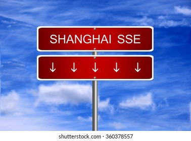 Shanghai SSE China Index Crash Arrow Going Down Stock Exchange Falling Bear Market Concept.