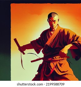 Shaolin Monk Portrait, Cover Page Design, Digital Illustration