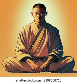 Shaolin Monk Portrait, Cover Page Design, Digital Illustration