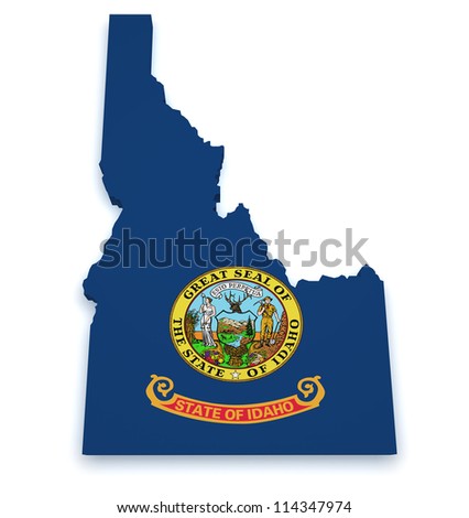 Shape 3d of Idaho map with flag isolated on white background.