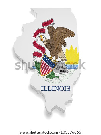 Shape 3d of Illinois flag and map isolated on white background.