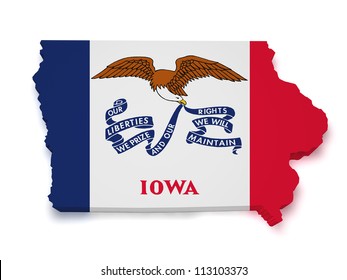 Shape 3d of Iowa flag and map isolated on white background.
