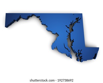 Shape 3d Of Maryland State Map Colored In Blue And Isolated On White Background.