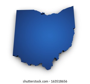 Shape 3d of Ohio map colored in blue and isolated on white background.