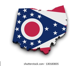 Shape 3d of Ohio state map with flag isolated on white background.