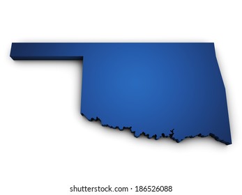 Shape 3d Of Oklahoma State Map Colored In Blue And Isolated On White Background.