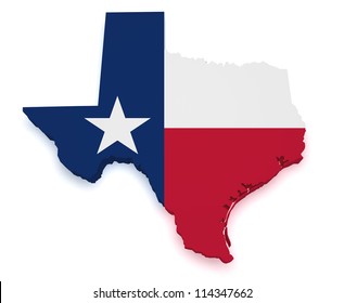 Shape 3d Of Texas Map With Flag Isolated On White Background.