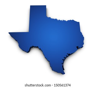 Shape 3d Of Texas State Map Colored In Blue And Isolated On White Background.