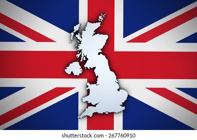 Shape 3d Of United Kingdom Map On Uk Union Jack Flag Background.