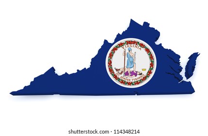 Shape 3d of Virginia map with flag isolated on white background.