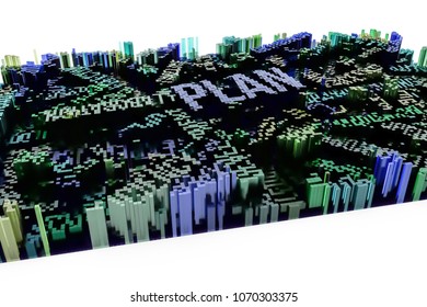 Shape composition, geometric structure block, for design texture or background. Colorful 3D rendering. Plan.