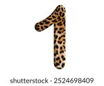 The shape of the number 1 is made of leopard fur or skin isolated on white background.