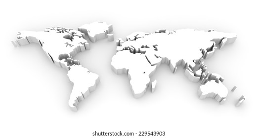 Shape of world map. 3D illustration.