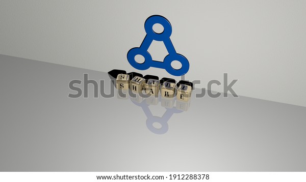 share text of cubic dice letters on the\
floor and 3D icon on the wall, 3D\
illustration