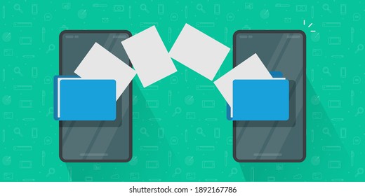 Share Or Transfer Files Between Mobile Phones, Idea Of Copy Documents From Smartphone To Cell Phone, Connected Cellphones And Sending Or Exchange Media Data Technology Image