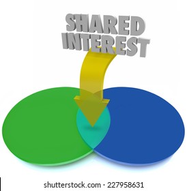 Shared Interest Word In 3d Letters And Arrow Pointing To The Overlapping Area Of A Venn Diagram Showing Common Goal And Mutual Benefits