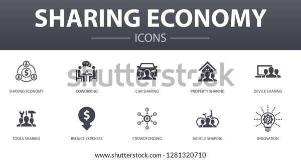 Sharing economy simple concept icons\
set. Contains such icons as coworking, car sharing, Crowdfunding,\
innovation and more, can be used for web, logo,\
UI/UX