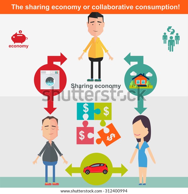 Sharing economy and smart consumption concept.\
Illustration in flat\
style.