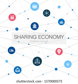 Sharing Economy Trendy Web Template With Simple Icons. Contains Such Elements As Coworking, Car Sharing, Crowdfunding, Innovation  