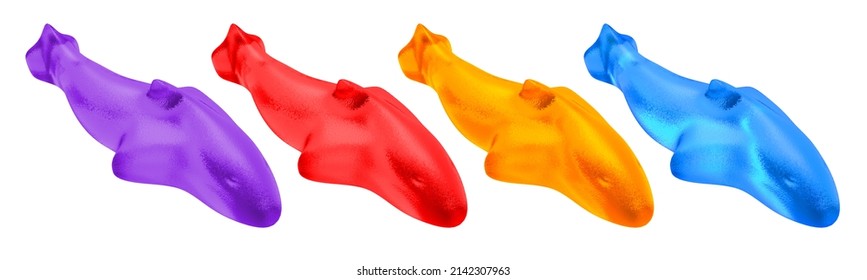 Shark Jelly Gummy Candy Set. Isolated On White Background Delicius Jelly Candy. 3d Illustration