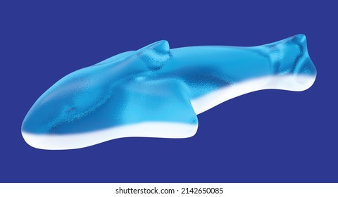 Shark Jelly Gummy Candy Set. Isolated On Blue Background Delicious Jelly Candy. 3d Illustration