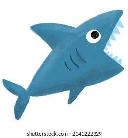 Shark with sharp teeth open mouth cute cartoon character illustration character illustration hand drawing