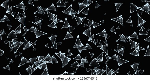Sharp broken glass shards flying isolated on black background. Realistic shattered glass particles for car accident or window break explosion effects, Exploding glass pieces with sharp edges on dark background. High-quality broken glass overlay for cinematic posters and creative digital art.