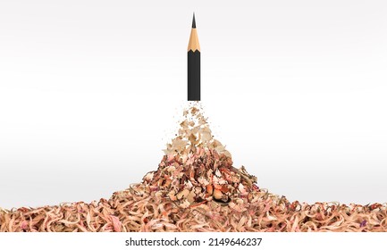 Sharp Pencil Flying Like a launched Rocked using Sharpener Trash and Waste. Strong Conceptual Idea of Launch a Business, Startup and Just Start From Nothing